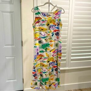 Vintage jams world sleeveless button up dress size small. Tropical with pockets